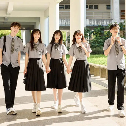 Men Women JK Uniform British Style School Uniforms Preppy Style Pleated Skirt With Bow Tie Tops Pants Chorus Poetry Cosplay