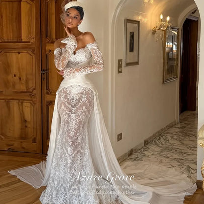 Azure Customized Sweetheart Neck Lace Wedding Dress Lace Mermaid Luxury Wedding Dresses Bridal Gowns Off Shoulder Detachable