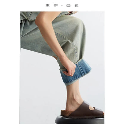 Age-Reducing, Laid-Back Style~ Women's Washed Light Blue Denim Overalls, Versatile Slim-Fit Straight-Leg Jumpsuit