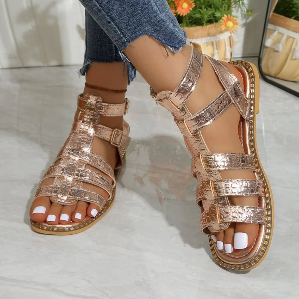 Summer New Roman Style Ankle Strap Women's Sandals Fashion Hollow Solid Casual Lightweight Comfort Women Shoes Zapatos De Mujer