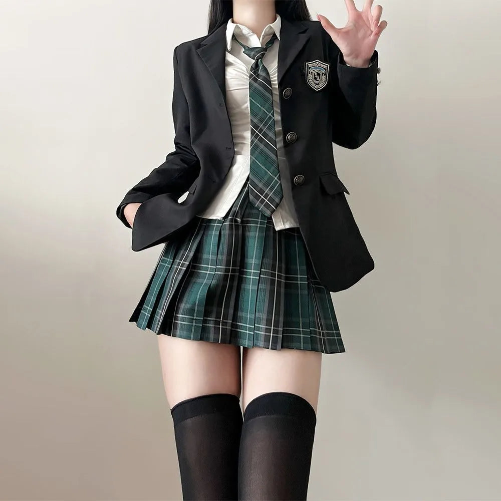 JK Uniform Suit Plaid Skirt Suit Slim Girl Pure Desire Pink Summer School Sister Battle Robe Tight School Uniform