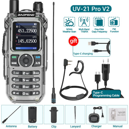 BAOFENG UV-21 PRO Walkie Talkie Wireless Copy Frequency High Power Multi-Band Type-C Charger Long Range Upgrade V2 Ham Radio