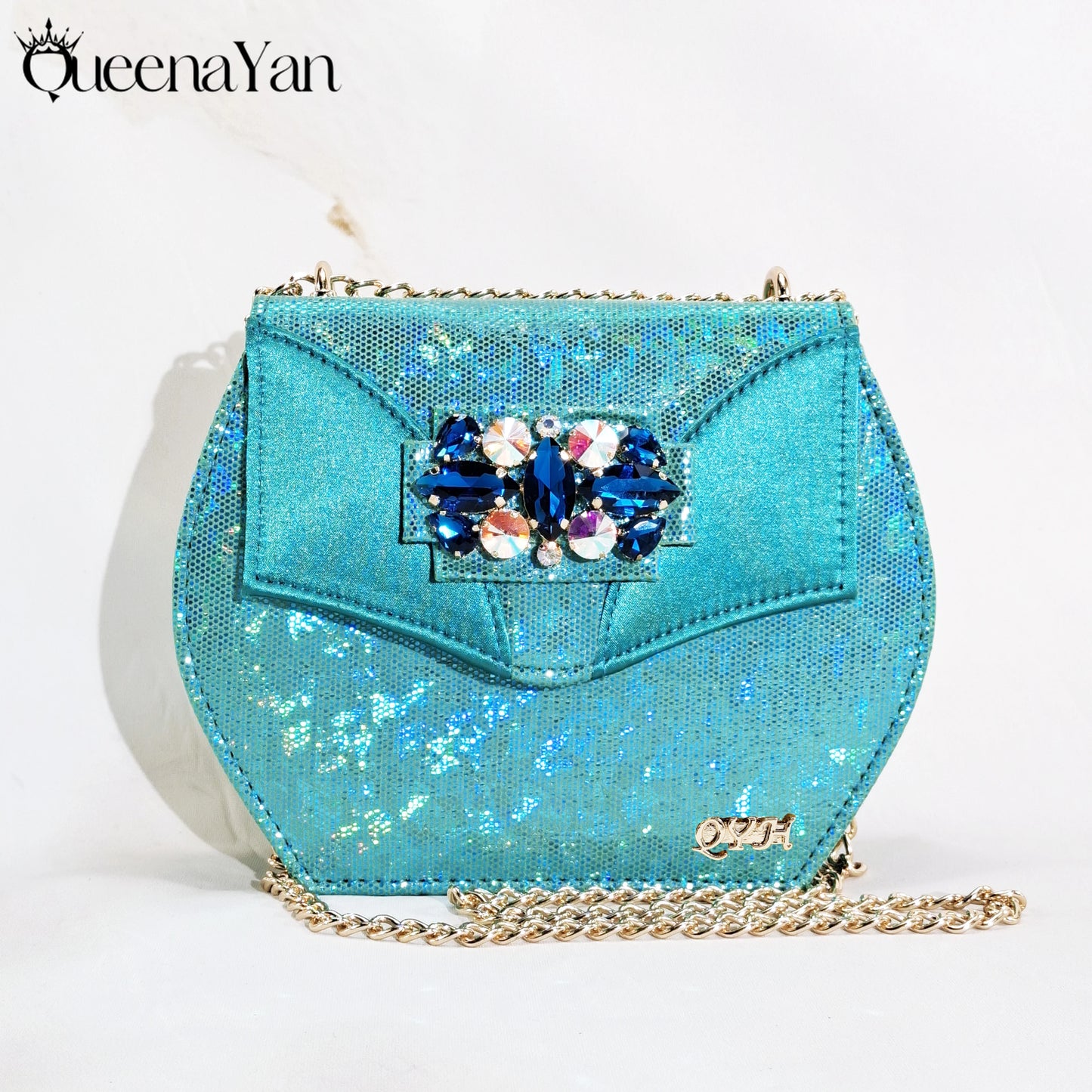 Queena Yan New Arrival  Special Synthetic Fabrics Design Teal Color Women's Matching Shoe and Bag Set  for Weddings and Parties