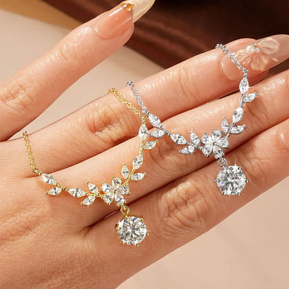 RAPRGOLD GRA Certified 2CT Moissanite Luxury Flower Pendant Necklaces for Women 14k Gold Filled Chains Neck Fine Jewelry Gifts