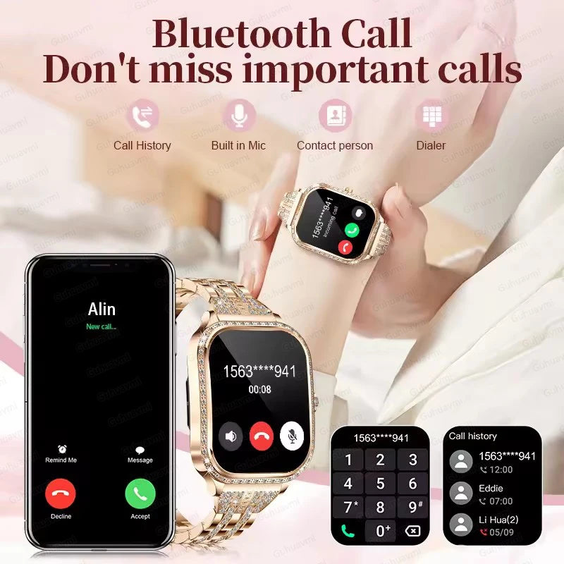 New Fashion Women's Smart Watch Heart Rate 1.75 Inch 240*296 HD Screen Diamond Watch Bluetooth Call Waterproof SmartWatch Ladies