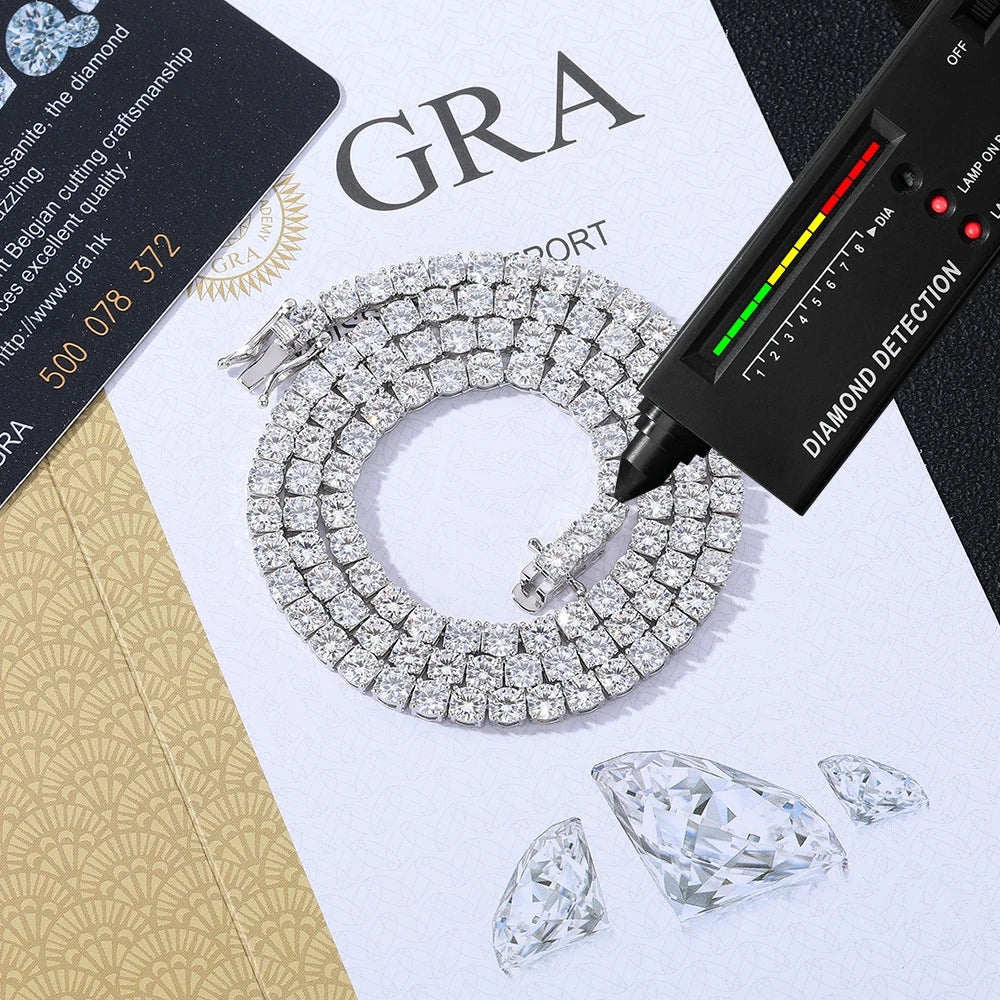 3/4/5MM Moissanite Tennis Necklace S925 Sterling Silver Chain for Men and Women Zircon Diamond Tennis Chain