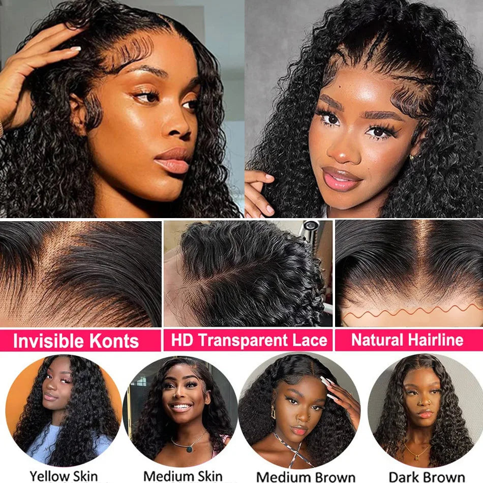 Water Wave 13x6 HD Lace Frontal Wig 250 Density Curly HD Lace Wig 13x6 Human Hair Pre Plucked Wet and Wavy Wigs Beliself
