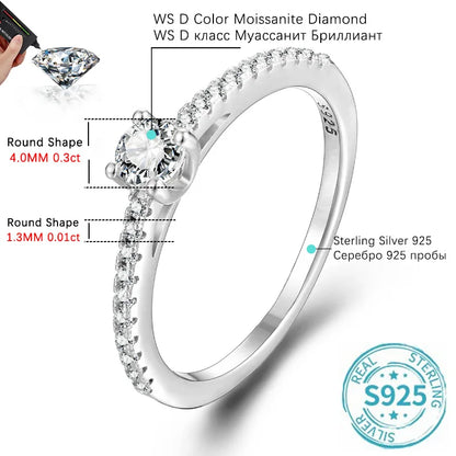 BLUEENCH 4mm D Color Moissanite Ring for Woman Wedding Jewelry with GRA 925 Sterling Sliver Plated 18k White Gold Wedding Band