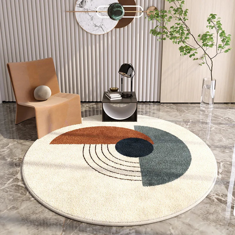Light Luxury Lounge Round Rug Minimalist Cream Rugs for Bedroom Fluffy Soft Living Room Decoration Carpet Home Thicken Plush Mat