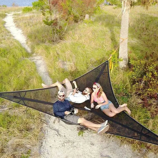 Multi‑Person Triangle Hammock Portable Large Family Hammock 2.8‑4M Outdoor Camping Aerial Hammock 150‑200KG Load‑bearing Nylon
