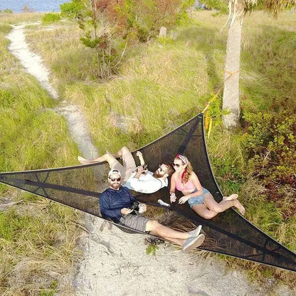 Multi‑Person Triangle Hammock Portable Large Family Hammock 2.8‑4M Outdoor Camping Aerial Hammock 150‑200KG Load‑bearing Nylon
