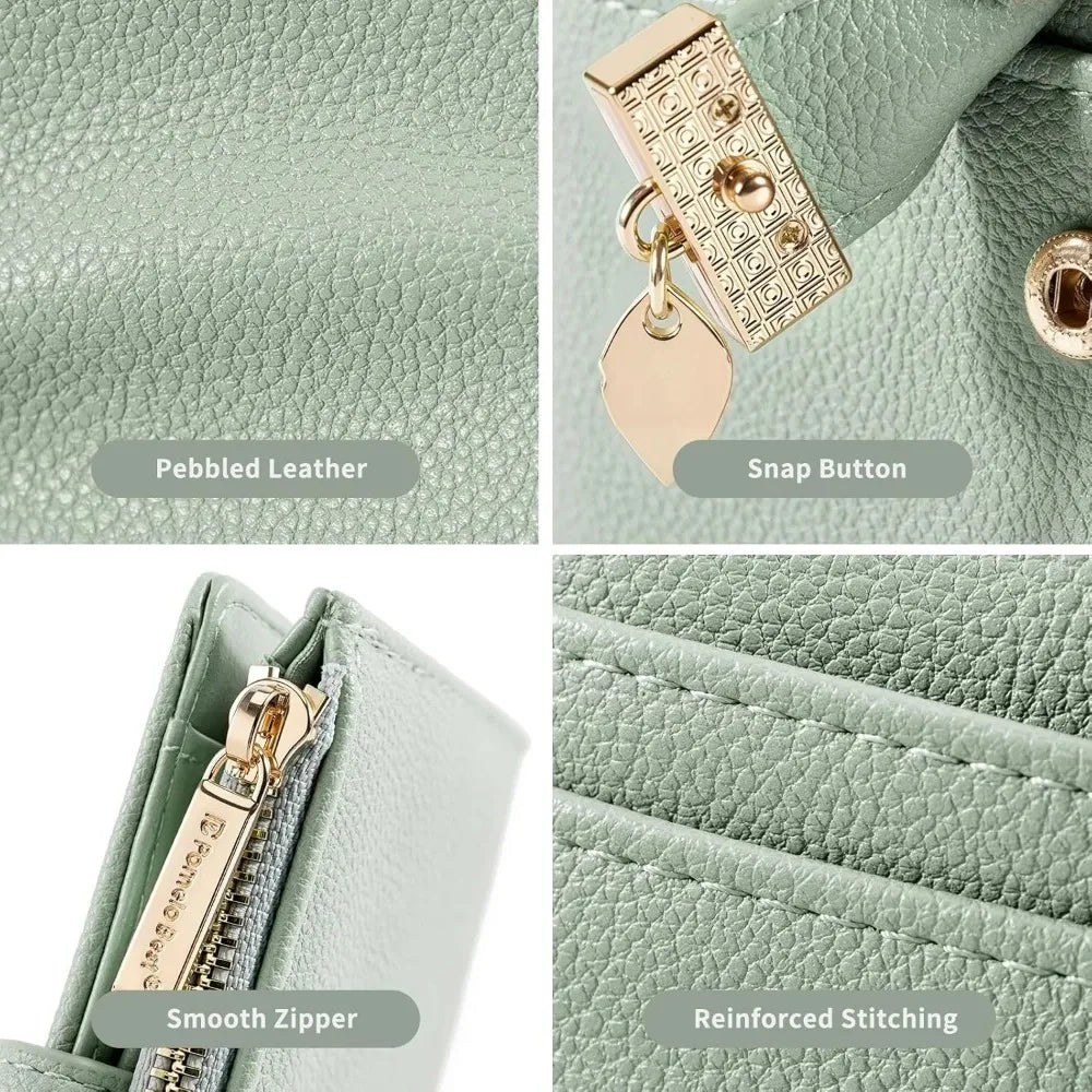 Pomelo Best Small Leather Wallet for Women Purse RFID Blocking Bifold Soft Card Holder with ID Window Zipper Coin Pocket Wallets