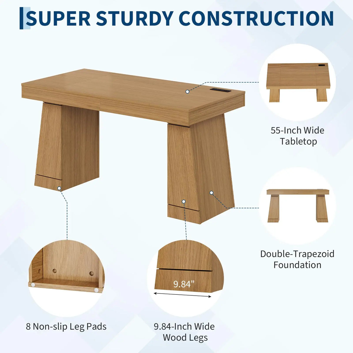 55 Inch Executive Desk With Power Outlets, USB A/C, Hidden Cabinet, Modern Home Office Computer Table, 3 Finishes, 400LB MDF Top