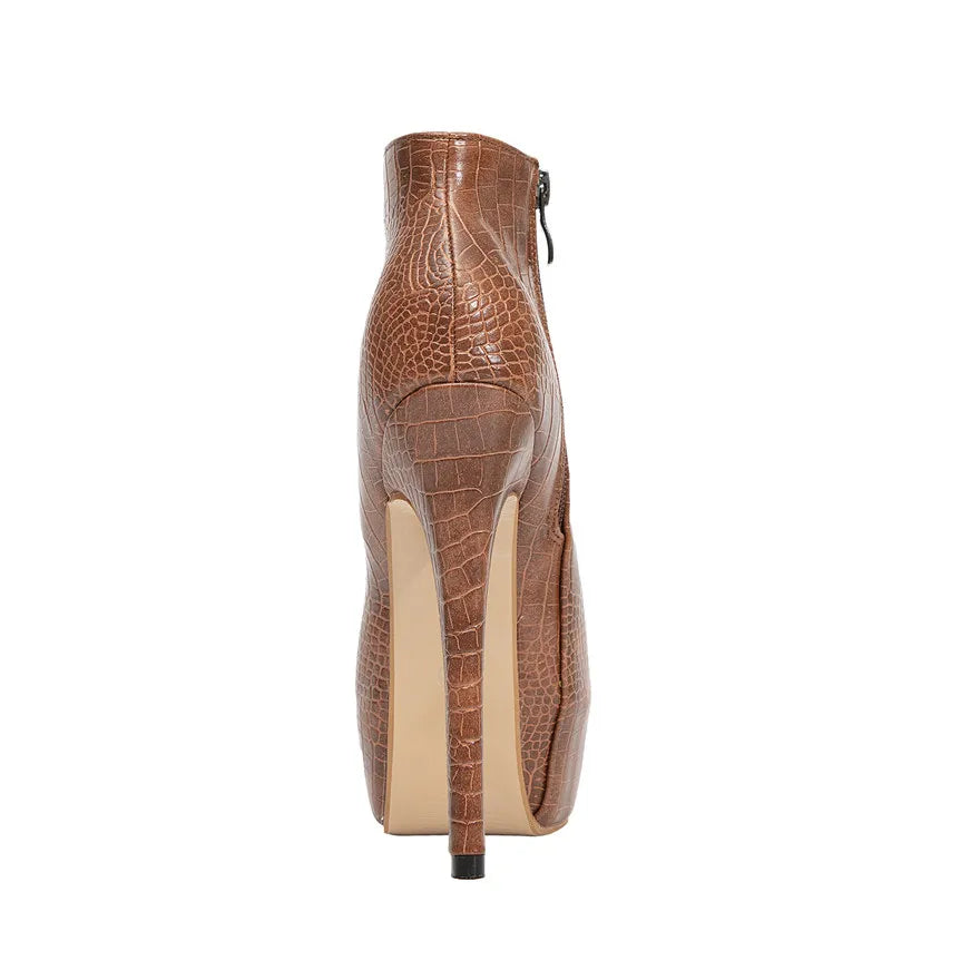 Plus Size 35-45 Sexy Crocodile Pattern Women Boots Round Toe Side Zipper Super High Heels Pumps 2025 Female Platform Party Shoes