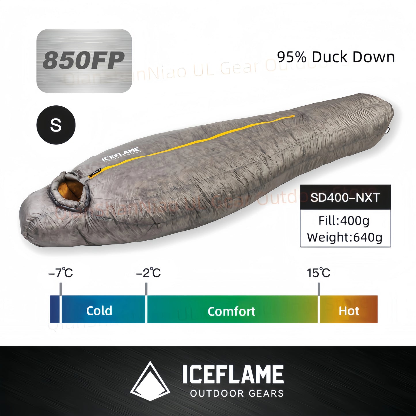 ICE FLAME Camping Mummy Gray Down Sleeping Bag Outdoor Ultralight 10D Unisex Sleeping Bag Traveling Hiking Mountain Climbing