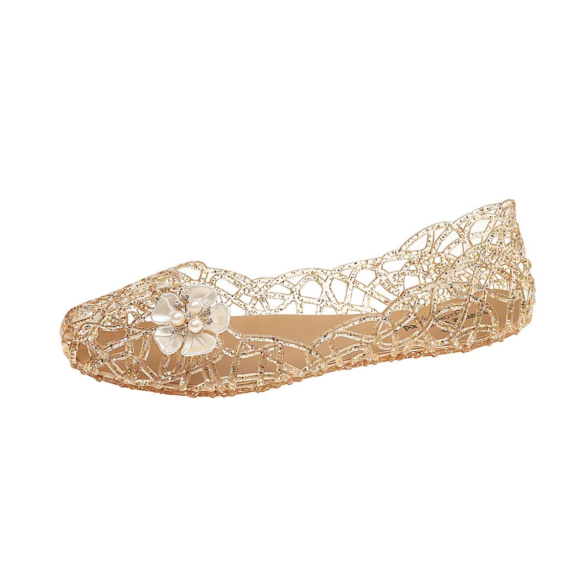 Korean Style Transparent Jelly Shoes Women Summer 2026 Soft Lightweight Pvc Ballet Flats Luxury Shell Flower Clogs for Women