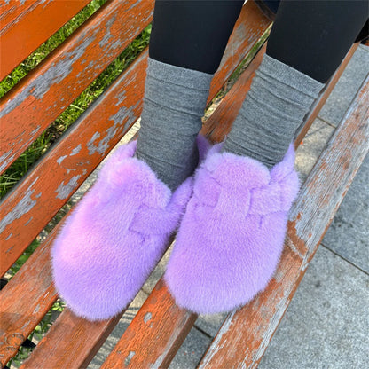 New Clogs Slippers Faux Mink Fur Slippers Women Shoes Woman 2025 Trend Plush Slipper Winter Warm Luxury Designer Shoes for Women