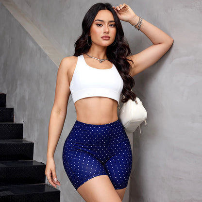  Women's Sexy Polka Dot Yoga Shorts Summer Casual Running Fitness Shorts Sportswear High Waist Tights Gym Outfit