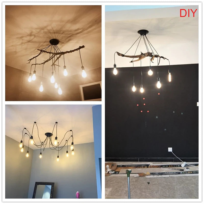 DIY Spider Lights Vintage Chandelier Edison Industrial Hanging Lamp Ceiling Multiple Pendant Light Kitchen Farmhouse Living Room