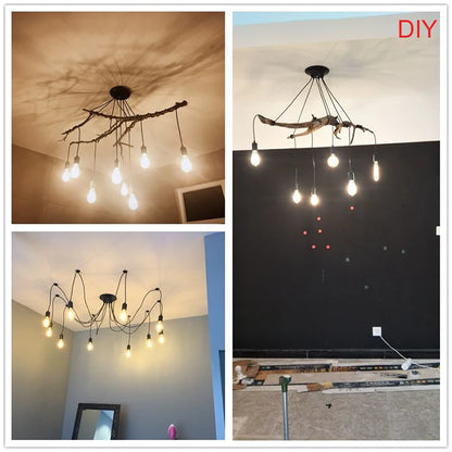 DIY Spider Lights Vintage Chandelier Edison Industrial Hanging Lamp Ceiling Multiple Pendant Light Kitchen Farmhouse Living Room