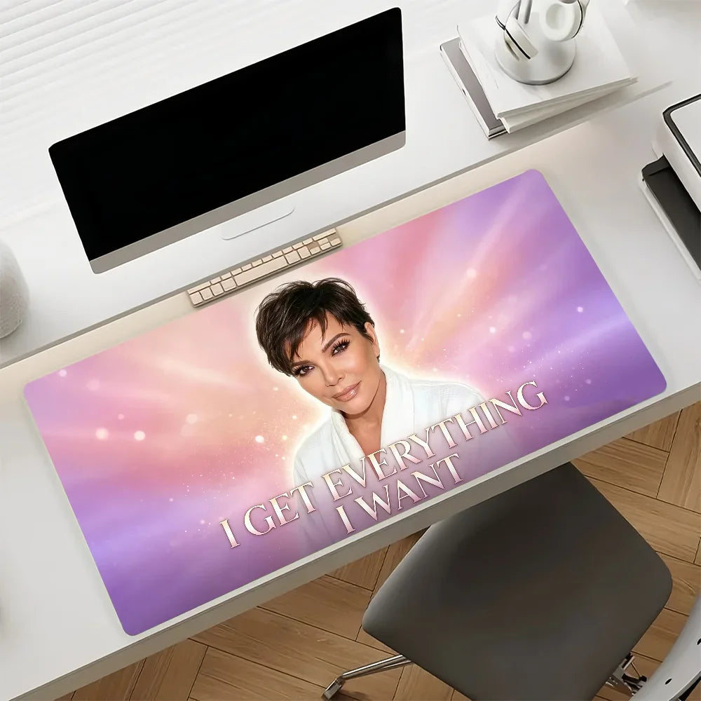 Cool Rich Kris Jenner Mouse Pad Large Non-Slip Waterproof Mat Stitched Edge Keyboard Pad for Gaming Daily Office