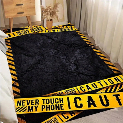 Warning Theme Print Area Rug, Non-Slip Rectangular Floor Protector Mat for Home Office Living Room, Durable Chair Carpet