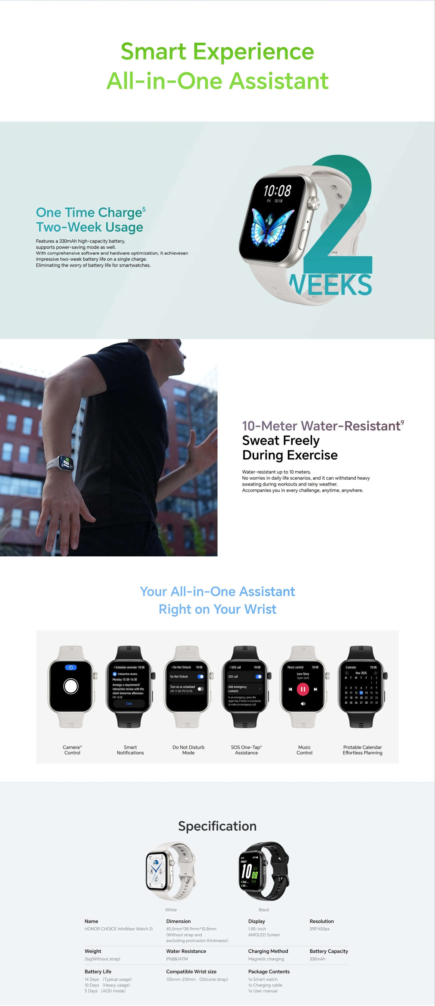 HONOR CHOICE Watch 2i Global Version 14-Day Long Battery life 1.85" AMOLED Screen Smart Watch Bluetooth Call on Watch