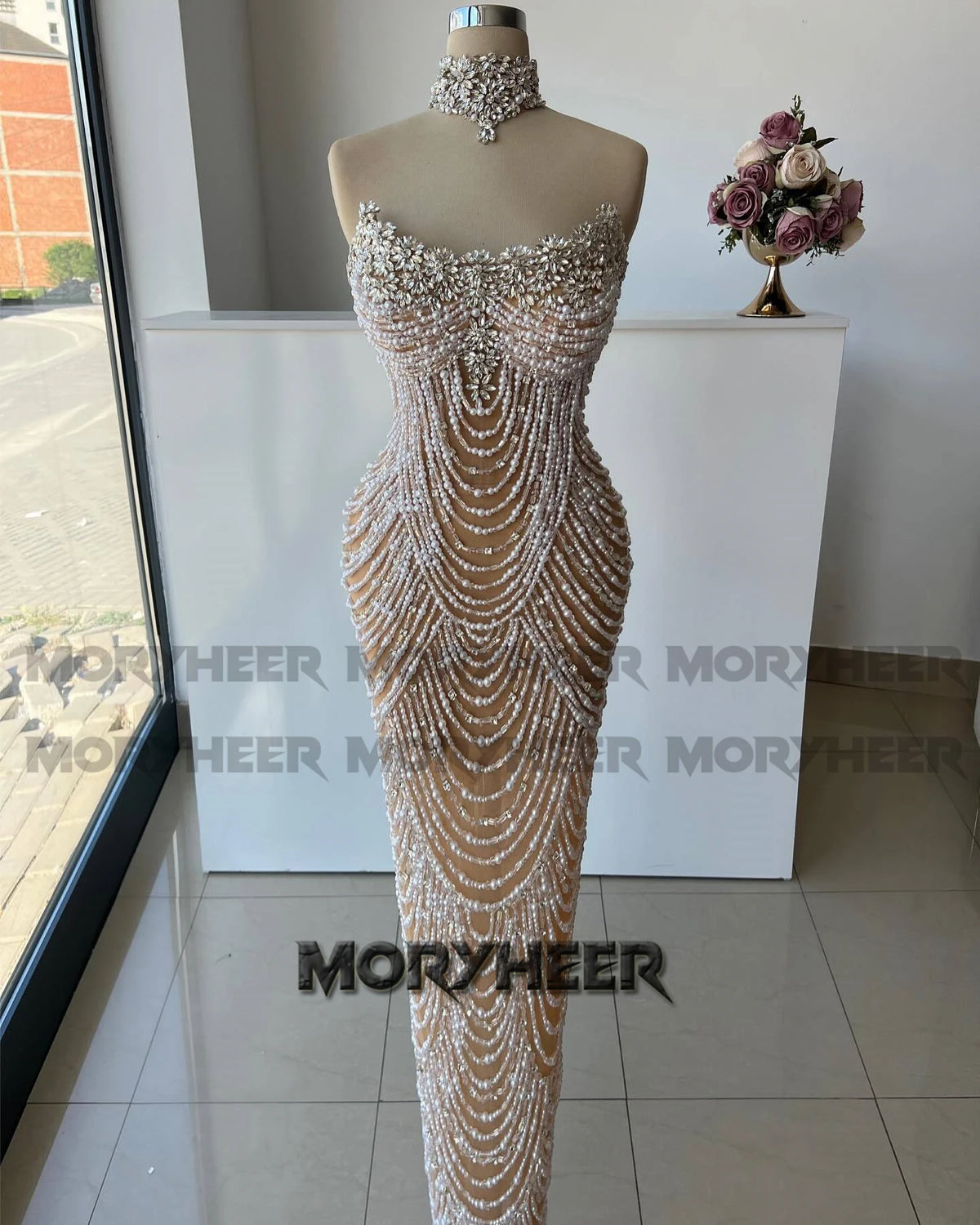 MORYHEER Exquisite Beading Evening Dress Rhinestones Scoop Neck Cape Pageant Party Gown Vestidos De Gala Customized Plus Size