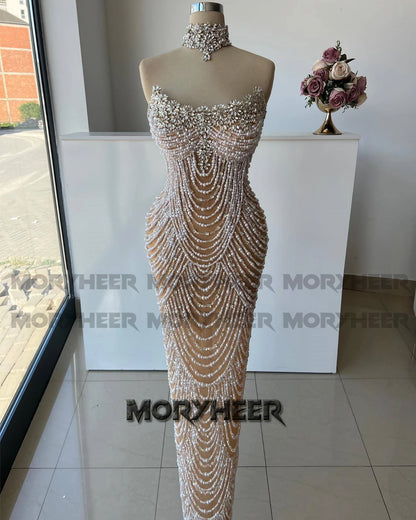 MORYHEER Exquisite Beading Evening Dress Rhinestones Scoop Neck Cape Pageant Party Gown Vestidos De Gala Customized Plus Size