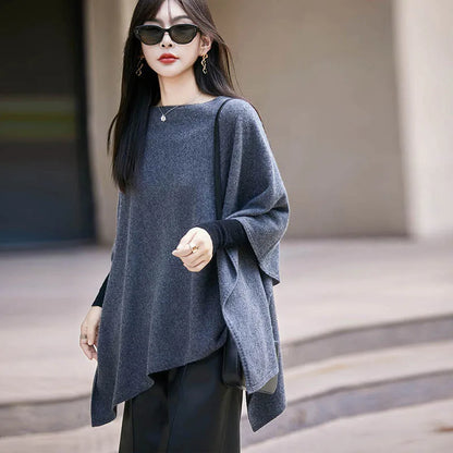 Autumn New 100% Merino Wool Shawl Pullover For Women Soft Solid Cashmere Knitwear Shawl Scarf Female Popular Sweater Grace Tops
