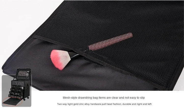 KLQDZMS Professional Cosmetic Case Female Oxford Cloth Beauty Manicure Toolkit Large Capacity Trolley With Wheel Luggage Bag