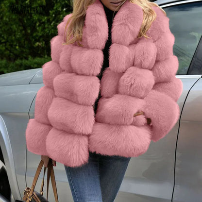 2026 Women Winter Plus Size Faux Fur Coat Female Loose Furry Long Sleeve Plush Jacket Ladies Large Fake Fur Warm Fluffy Cardigan
