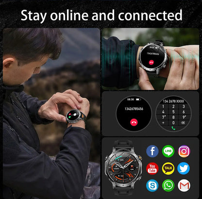 Brand+1400mAh Big Battery Smartwatch Men 1.7" AMOLED 200-Day Standby Swim Diving Waterproof GPS Military Tactical SOS 100 Sports