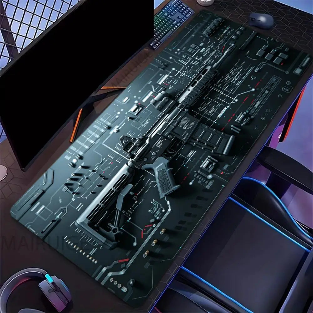 Gun-Themed Mouse Pad Large Size Rubber Base Anti-slip PC Desk Accessories Mousepad for Offices and Gamer Keyboard Mats Decor Mat
