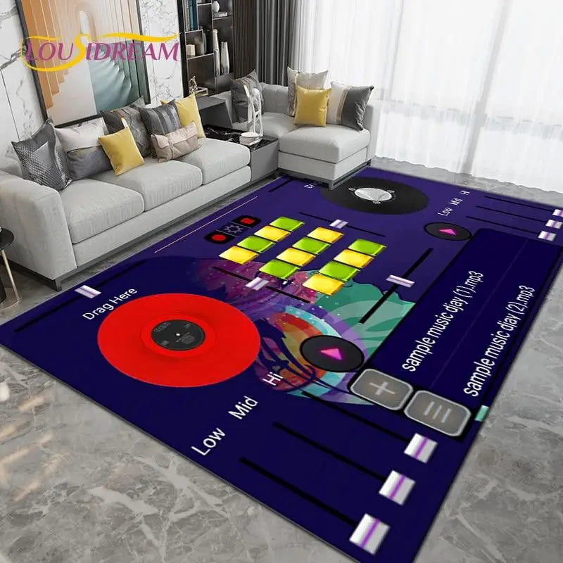 DJ Music Screen Area Rug, Creative Non-Slip Living Room Carpet, Modern Runner Floor Mat for Bedroom & Studio Decor, 1PC