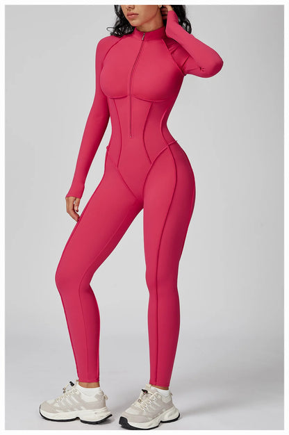 Sexy Rompers Workout Zipper Jumpsuit Long Sleeves Sports Bodysuits Women Gym Running Fitness Suits Gym Tracksuit Sportswear