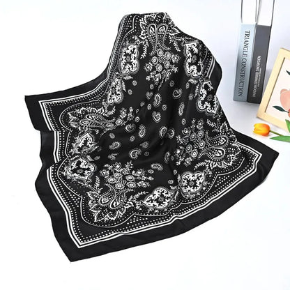 Versatile Women Professional Neck Scarf 70cm Black Paisley Printed Hip Hop Bandana Square Scarf Headwear Hairwrap