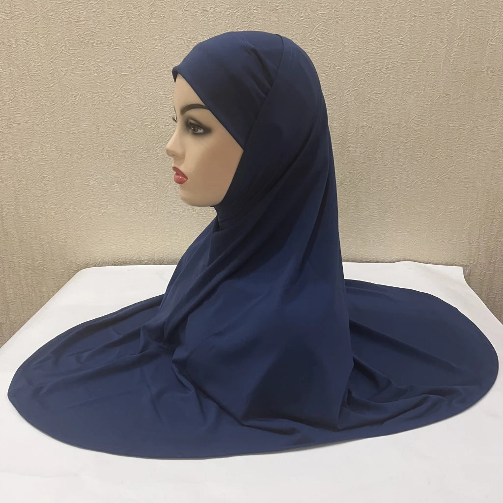 H292 Plain Two Pieces Large size muslim hijab with chin part top quality amira pull on islamic scarf hot sell headscarf