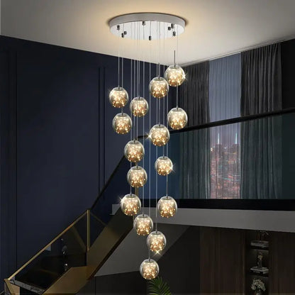 Modern LED Chandelier Glass Ball Dimmable Pendant Lamp for Staircase Living Room Home Decor Suspension Lighting Design Lusters