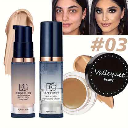 3pcs/Set Velvet Face Set,Foundation+Primer+Concealer,Waterproof and Long lasting Matte Effect,Suitable for Beginners,Travel Set.