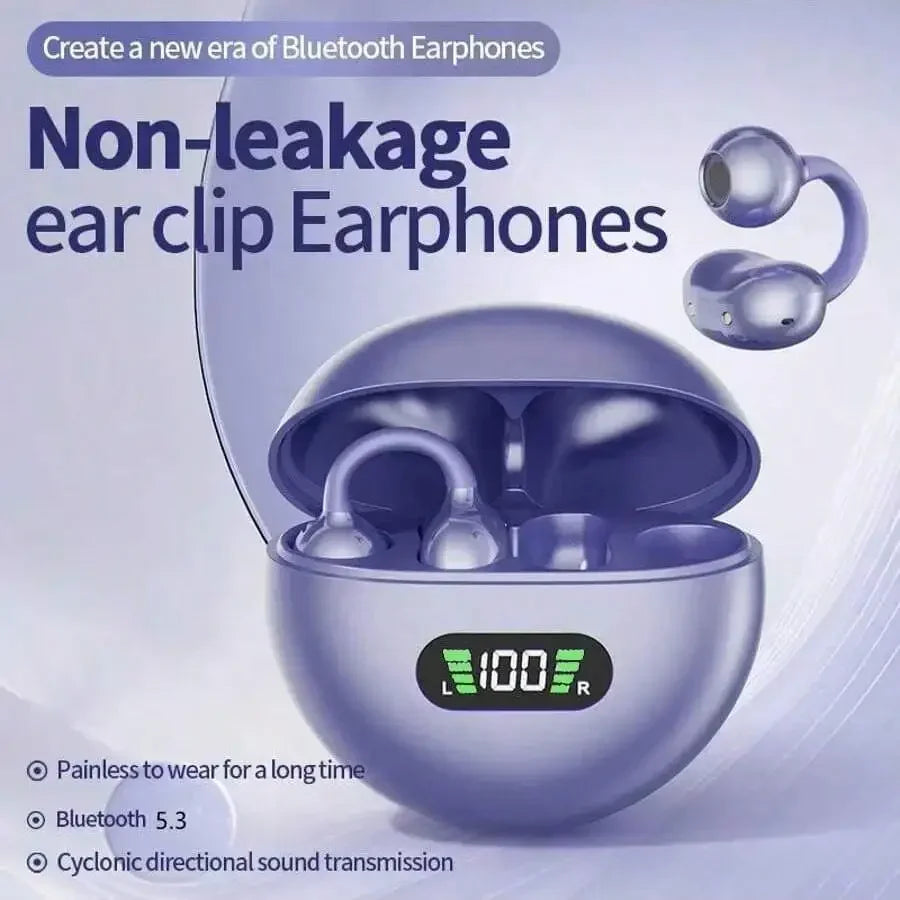 New Q71 TWS Bone Conduction Earphones Bluetooth 5.3 Earbuds Clip on Ear Comfortable Sport Digital Display Headsets