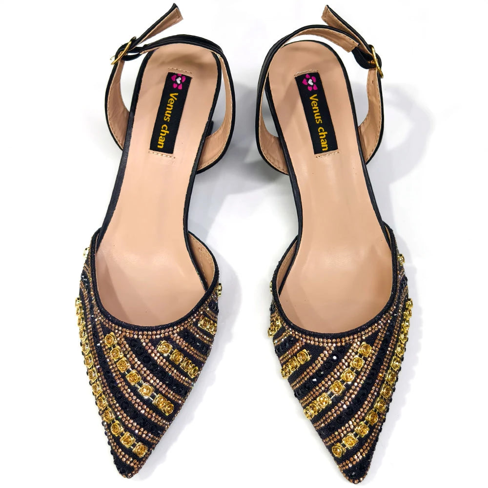 2025 Shiny Italian Fashion Pointed Toe Women Heel Fashion Rhinestone Decoration Fuchsia Color Shoes And Bag Set