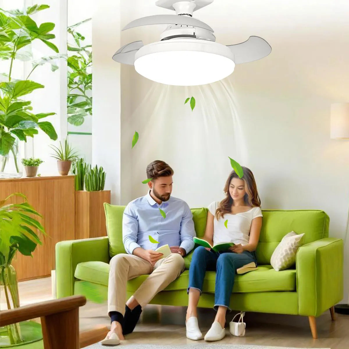 Three-Color Dimming LED E27 Ceiling Fan Lights with Remote Control Silent Dimmable Invisible Fan Light for Living Room Bedroom