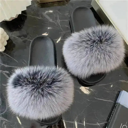 Women's Fluffy  Slides Fashion Plush fluffy Flat Sandals Casual Indoor Outdoor Beach Casual Slippers