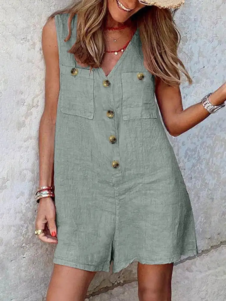 Stylish Women V Neck Sleeveless Rompers 2023 ZANZEA Summer Jumpsuits Short Playsuits Casual Solid Loose Beach Overalls Oversized
