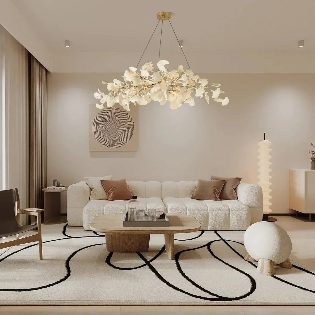 Modern Ceramics White Long Ginkgo Leaf LED Pendant Light Decoration Villa Living Room Ceiling Chandelier Indoor Hanging Lights