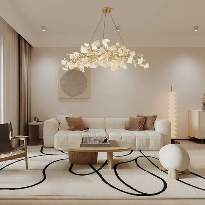 Modern Ceramics White Long Ginkgo Leaf LED Pendant Light Decoration Villa Living Room Ceiling Chandelier Indoor Hanging Lights