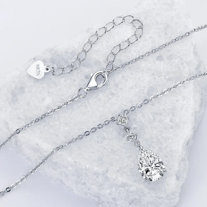 RAPRGOLD 2CT Moissanite Waterdrop Pendant Necklaces 925 Sterling Silver Necklace Chain for Women Girl Wedding Fine Jewelry Gift