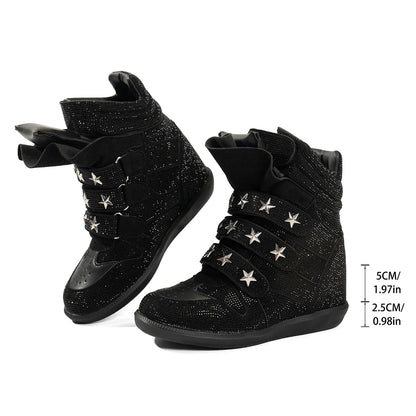Casual Designer Sneakers Women Luxury Ankle Boots Fashion High Quality Cow Suede Flat Platform Height Increase High-top Shoes