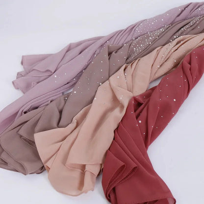 180*70CM New Plain Diamond Beads Bubble Chiffon Instant Hijab Shawls Solid Thick Head Wraps Foulard Sjaal Muslim Bonnet Cachecol